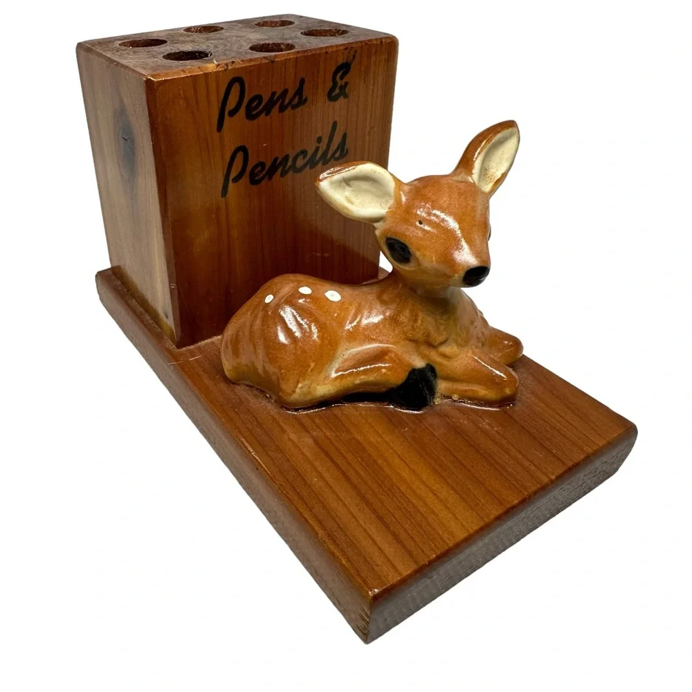 Vintage Wooden Pen & Pencil Set with Fawn